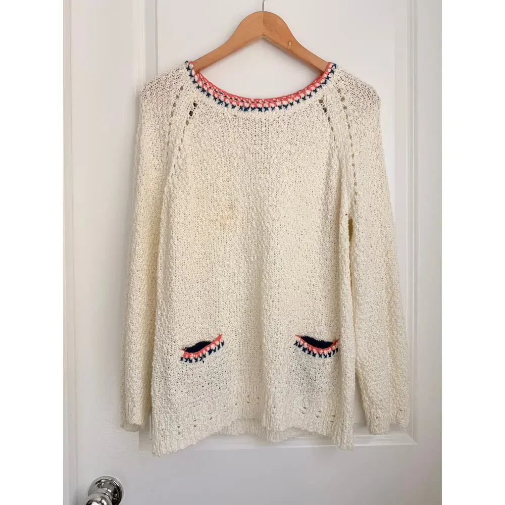 Suncoo Paris Cream‎ Knitted Sweater Fall Cozy Lounge Whimsical US 2 Fall Winter